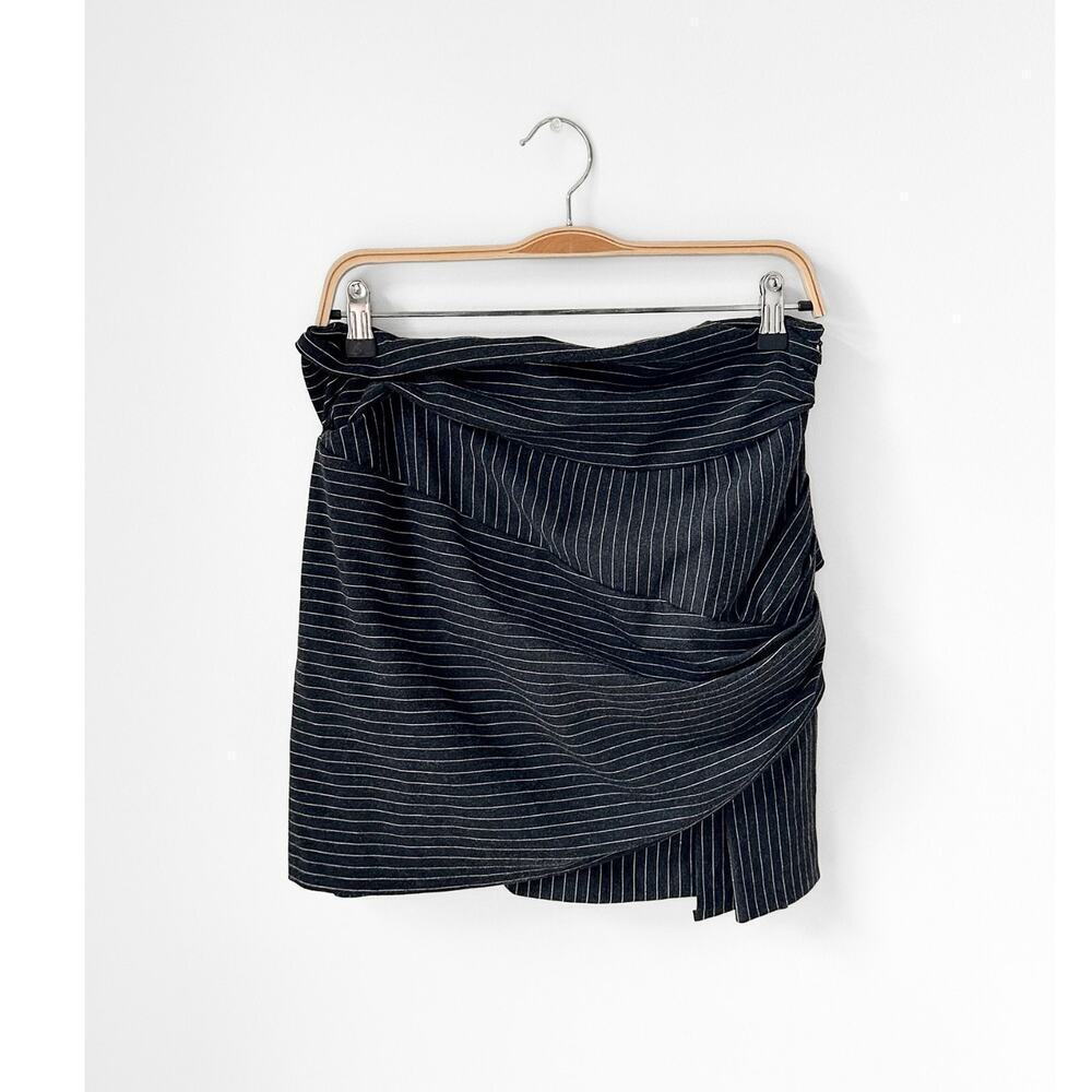 Thakoon Addition Charcoal Gray Pinstripe Draped Mini Skirt size 6